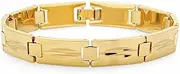 [The Bling Factory] 10mm 14k Yellow Gold Plated Thick Diamond-Cut Solid Link Bracelet + Microfiber Jewelry Polishing Cloth