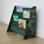 4-Tier Kids Bookshelf Camo Wood Green Premium Book Shelf Toddler Sling Rack