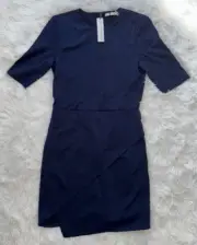 $330 Alice + Olivia Womens Navy Short Sleeve A-symmetrical Dress Size 6