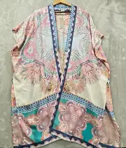 Chico's Medalian Print Ruana Wrap Women's Size S/M Tropical Floral 100% Silk