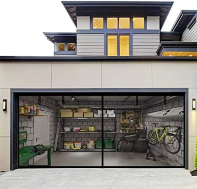 Fiberglass Magnetic Garage Screen Door - Double 16X7Ft (2 Car) Hands Free Mesh S