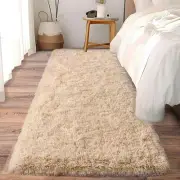 Soft Runner Rugs for Bedroom Hallways 2x6 Beige Fluffy Shag Throw Area Rug N