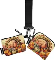 [XYMZR] Mini Zip Around Wristlet keychain Wallet Vintage Thanksgiving Turkey for Women Personalized Pattern Detachable Dual Pouch Wristlet Portable Wallet Phone Coin Purse, Multi-colored, One Size