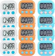 12 Pack Small Digital Kitchen Timer Magnetic Back and ON/Off Switch,Minute Second Count Up Countdown（White,Blue,Orange