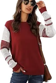 [Koitmy] Women's Cute Contrast Sleeve Knitted Pullover Sweater