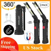 Magnetic Rechargeable COB LED Work Light Lamp Flashlight Folding Torch Light 2PC