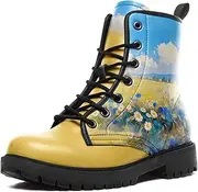[Onegam] Nature-Inspired Custom Combat Boots for Women, Men's Work Booties for Hiking Motorcycle Casual Floral Footwear