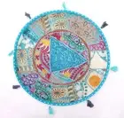 22" Round Floor Pillow Cover Throw/Bean Bag Large With Patchwork Turquoise Blue