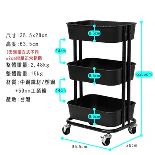 三層網籃推車 床邊桌 三層活動車 鐵力家 文件推車 工作推車 廚房推車 活動架 三層推車 (3折)
