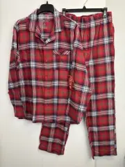 Jammies for your Families Mens M -2 Piece Pajamas Red White Plaid Flannel PJ’s