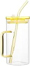 IMIKEYA 1Set Square Drinking Glass Can Creative High Borosilicate Glass for Cold Hot Beverages for Parties Unique Design with Handle Straw for Juice