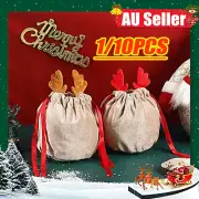 1/10PCS Christmas Candy Bags Antlers Velvet Gift Bags Drawstring Party Gift Wrap