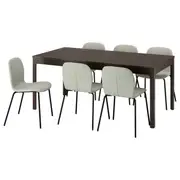 EKEDALEN / KARLPETTER table and 6 chairs, dark brown/Gunnared light green black, 180/240 cm