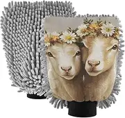 XYMZR Absorbent Microfiber Car Wash Mitt Sheep Garland Vintage Cute, Funny Cute Anime Scratch Free for Cars Cleaning, Home Cleaning Mitts, 2 Pack, 10.24” L x 7.09” W
