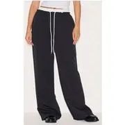 Black Boxer Detail Drawstring Waist Pants, Black