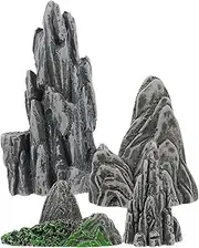 Alipis Mini Rockery Statue, Artificial Resin Rock Three-Dimensional Model Rockery Accessories, Zen Garden Accessories for Miniature Garden Aquarium Pot Container Decoration, 4PCS