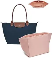 Umiup Purse Organiser, Multi-Pocket Felt Handbag Organiser, Folding Tote Bag Organiser Insert for Insert Wallet Organiser for Longchamp for Women Girls (Pink, Large)