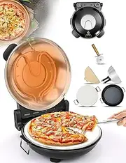 Countertop Electric Pizza Oven，1200 W Pizza Oven 12" with Pizza Stone & Grill Pan,Glass Window，Heats up to 420℃,Temperature Control,Countertop Pizza Bread Maker