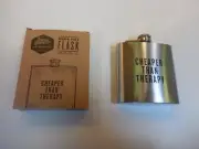 Cheaper Than Therapy Stainless Whiskey Hip Flask 6oz