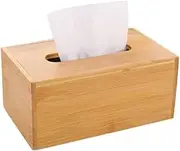 9.25 x 5 x 3.34inch Bamboo Tissue Box Cover, Wooden Tissue Box Water-Resistant Rectangular Wooden Facial Tissue Box, Ideal for Bathroom, Office Desk & Nightstand
