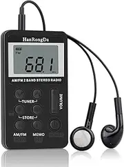 LAPOOH HRD-103 AM FM Digital Radio 2 Band Stereo Receiver Portable Pocket Radio w/Headphones LCD Screen Rechargeable Battery Lanyard