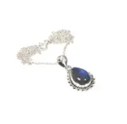 925 Solid Sterling Silver Labradorite Chain Pendant - 19 Inch q636