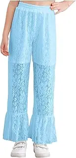 [FEESHOW] Girls Lace Flared Pants Ruffled Flared Leggings Elastic Waistband Dance Pants Bootcut Pants Leisure Disco Party
