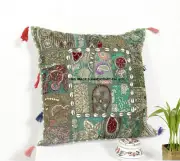 20X20" Indian Green Bohemian Pillow patchwork Cushion Cover Large Throw Pillow