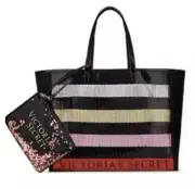 NWT Victoria Secret BLACK FRIDAY SEQUIN TOTE & Cosmetic Bag Black Rainbow Sequin