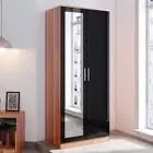 2 Door Wardrobe With Mirror High Gloss Storage Cupboard Furniture Black&Walnut