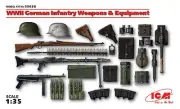 WW II GERMAN INFANTRY WEAPONS & EQUIPMENT (MG34, MP9, K98, AMMO BELTS) 1/35 ICM