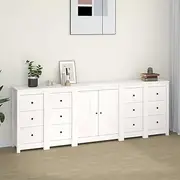 White Pine Wood Sideboard Table, Dining & Kitchen Storage Buffet with Doors, Farmhouse Furniture Cabinets for Living Room, 230x35x80cm