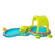 Shade 'N Slide Turtle Inflatable Outdoor Kiddie Splash Pool with Fish Sprink NEW