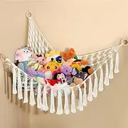 Large Stuffed Animal Toys Net,Macrame Toy Hammock,Nursery Storage & Organization Hammock,Corner Hanging Toy Storage Net with Tassel for Home or Nursery