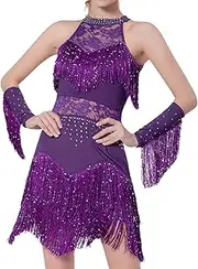 [Tadill] Women's Latin Dance Dress Shiny Ball Gown for Tango Theme Party Rumba Nightclub