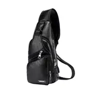 Bag Anti Theft Crossbody Waterproof Chest Pack Shoulder Pocket USB Charg - Black