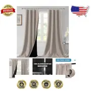Elegant 100% Blackout Curtains - 96” Long Thermal Insulated Drapes, Natural Sand