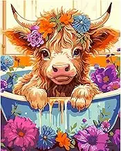 Paint by Number for Adults. Bathing Cows Paint by Numbers for Adults Beginner Drawing Paintwork with 3 Paintbrushes Paint Canvas Oil Painting 16” x 20”