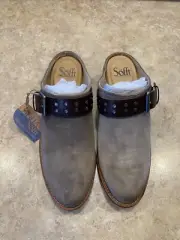 NEW Sofft Adena Slip On Bootie Buckle Heel Clogs Taupe Suede Women's Size 8M