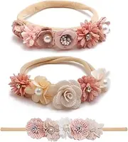 LICHUANUK Pack of 3 Baby Girls Nylon Headbands Flower Elastic Hair Band, Baby Jewellery Headband with Flowers, Hair Accessories for Infants, Toddlers, Flowers, Hair Band Children