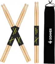 Donner Drum Sticks, 3 Pairs 5A Drumsticks Classic Maple Wood 5a, natural