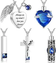 DOTUIARG 5 Pcs Heart Cross Urn Necklace for Ashes for Men Stainless Steel Cremation Jewelry for Ashes Memorial Locket Ashes Keepsake