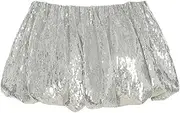 [Generic] Women Mini Skirt with Shorts Layered Ruffle High Waist Flowy Sparkly Glitter Skirt - Sexy Stretchy Fitted Bodycon Silver Short Skirt Nightclub Party Costume Wear Low Waist Solid Sexy Sequin Skirt