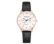 Fashion PU Leather Male Female Watch Round Dial Business Quartz Wristwatch(Rose Gold Female)