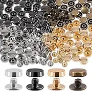 Tanstic 32 Sets Flat Head Purse Feet Set, 9.7mm Metal Flat Head Rivet Studs, Flat Buckle Button Cap Rivets Purse Handbag Feet Nailhead with Screwdriver for DIY Leather Craft (Bronze)