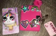 Claire’s Mini Rainbow Unicorn Diary Eye POP Lip Gloss Keychain Backpack Clip