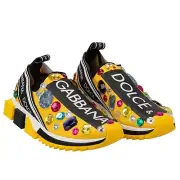 Dolce & Gabbana Crystal Logo Slip-On Trainers Sorrento Yellow White Black 13078