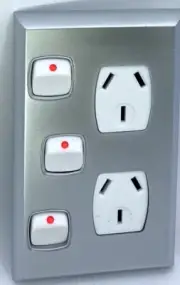 Double Vertical Power Point Outlet DGPO Extra Switch Twin Socket Silver Cover