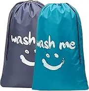 2 Pack Travel Laundry Bag, Rip-Stop Nylon Heavy Duty Dirty Clothes Bag with Drawstring, Machine Washable, Anti-Odor Blue and Grey (Blue and Grey(27.5 * 40inch))