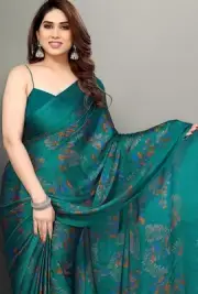 MIRCHI FASHION Women's Stylish Chiffon Leaf Printed Saree with Blouse Piece